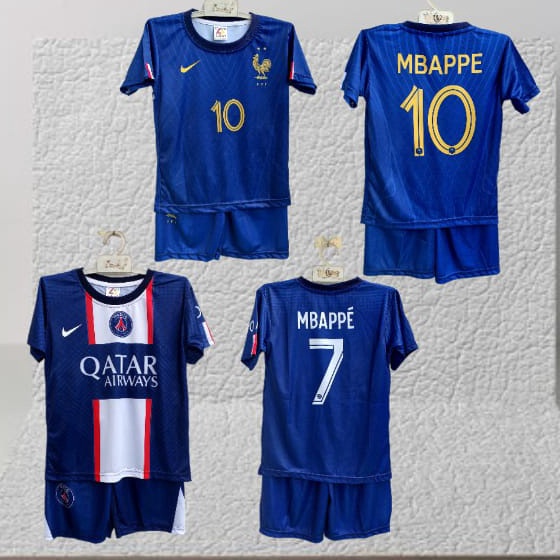 Stock banyak jersey france/jersey psg/jersey mbappe/setelan baju bola mbappe printing l Promo Buruan