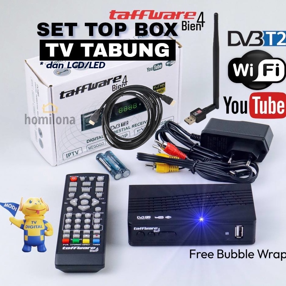 ➮DaT Set Top Box TV Digital Semua Tabung LED Flat Free Kabel RCA Taffware Bien4 Black Decoder Receiv