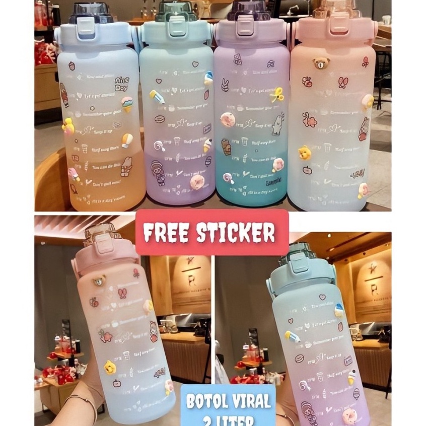 Model terkini [ GRADASI ] BOTOL AIR MINUM VIRAL / BOTOL KEKINIAN RAINBOW 2 LTR FREE STICKER 2D DAN 3