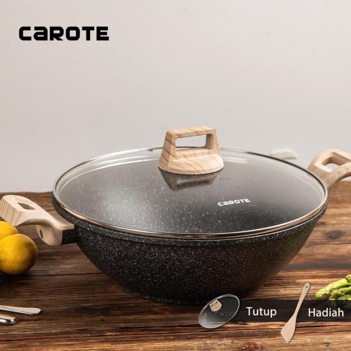 CAROTE ESSENTIAL WOODY WOK / KUALI 32CM ANTI LENGKET BATU GRANIT ASLI