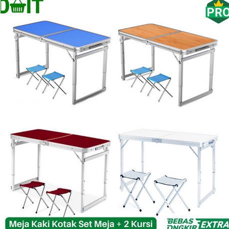 New Meja Lipat Portable Meja Koper Meja Kaki Kotak Set Meja + 2 Kursi