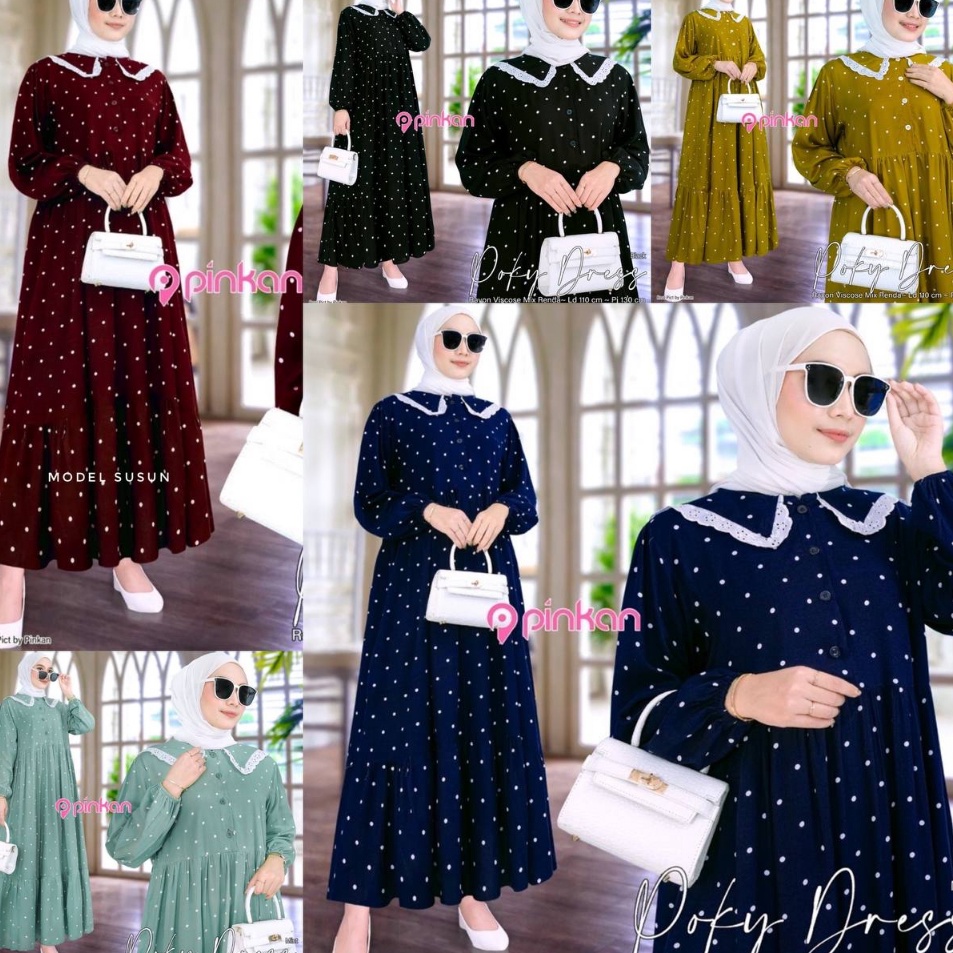 Big Sale Poky Midi Dress Jumbo Ld 120 Terbaru Dan Kekinian Gamis Rayon Motif Polkadot Fashion Wanita