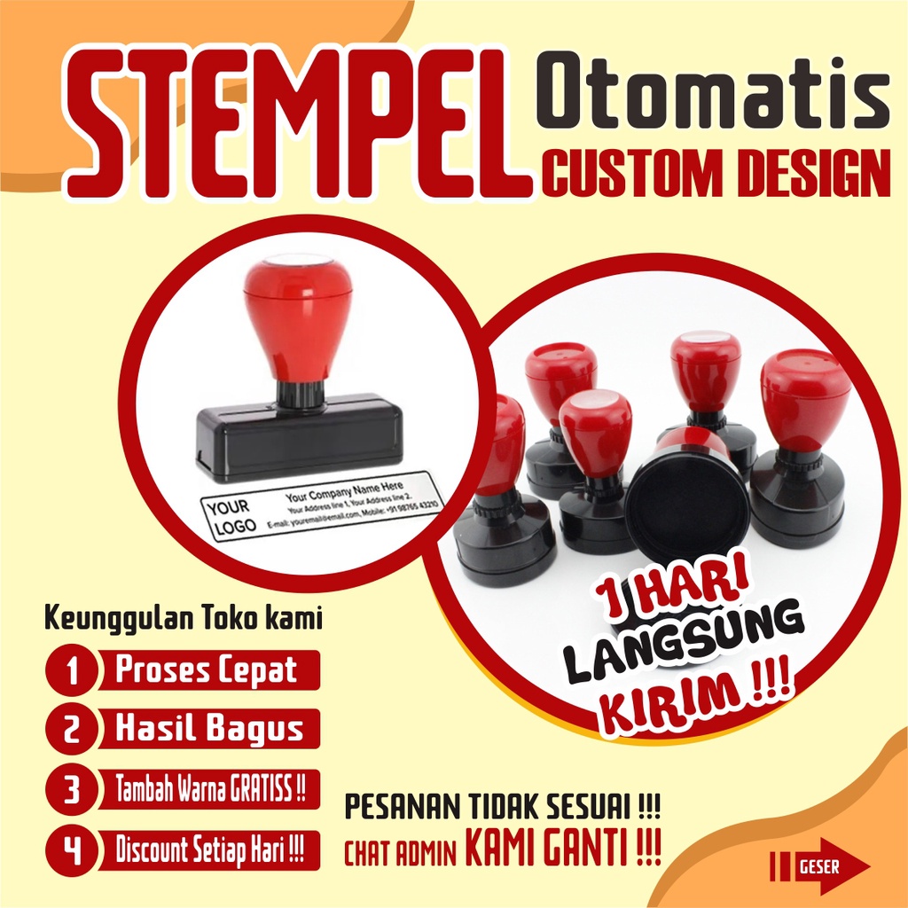 

JF7 STEMPEL, STEMPEL OTOMATIS DESAIN CUSTOM, FREE TAMBAH WARNA JY2
