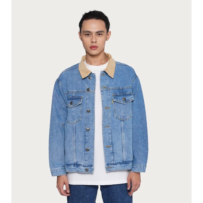༄ᶦᶰᵈ᭄ CC 91059 Erigo Denim Jacket Corduroy Collar Bunkyo Light Blue Unisex HOT ༄ᶦᶰᵈ᭄