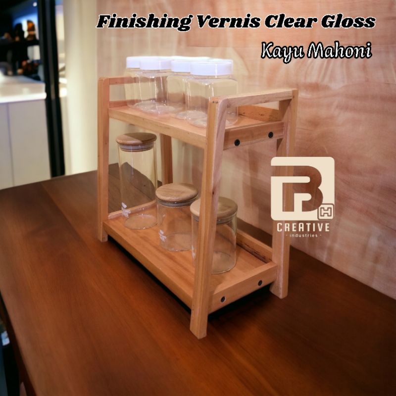 Rak Bumbu Dapur Kayu Finishing Vernis Clear Gloss