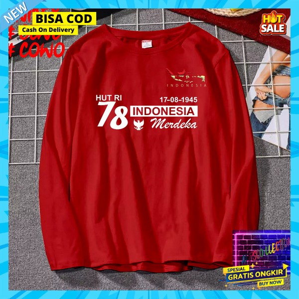 Pakaian Cowk Cewek Baju Agustusan 2023 Kaos Kemerdekaan 78 Laki Laki Perempuan Koos Merput Lengan Pa