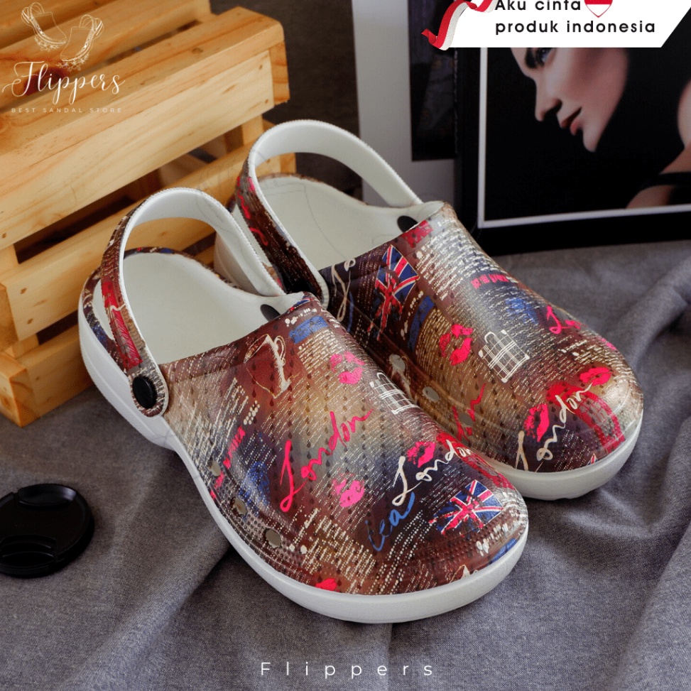 Sandal Kodok/Sendal Kodok Motif London/Sandal Kodok  Printing/Sandal Pria Dewasa/Sandal Keren/Sandal