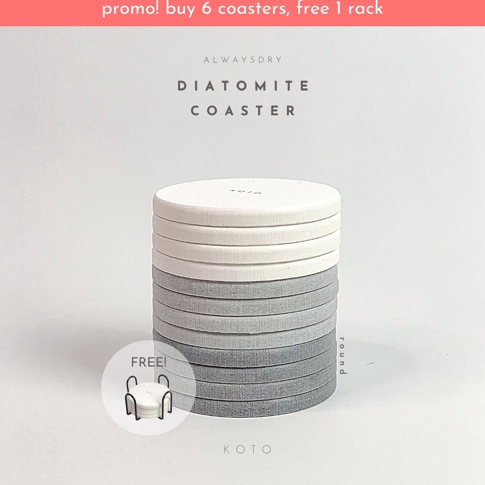 codeKk9K4 KOTO AlwaysDry Diatomite Coaster / Tatakan Gelas / Tanaman / Sabun - Round