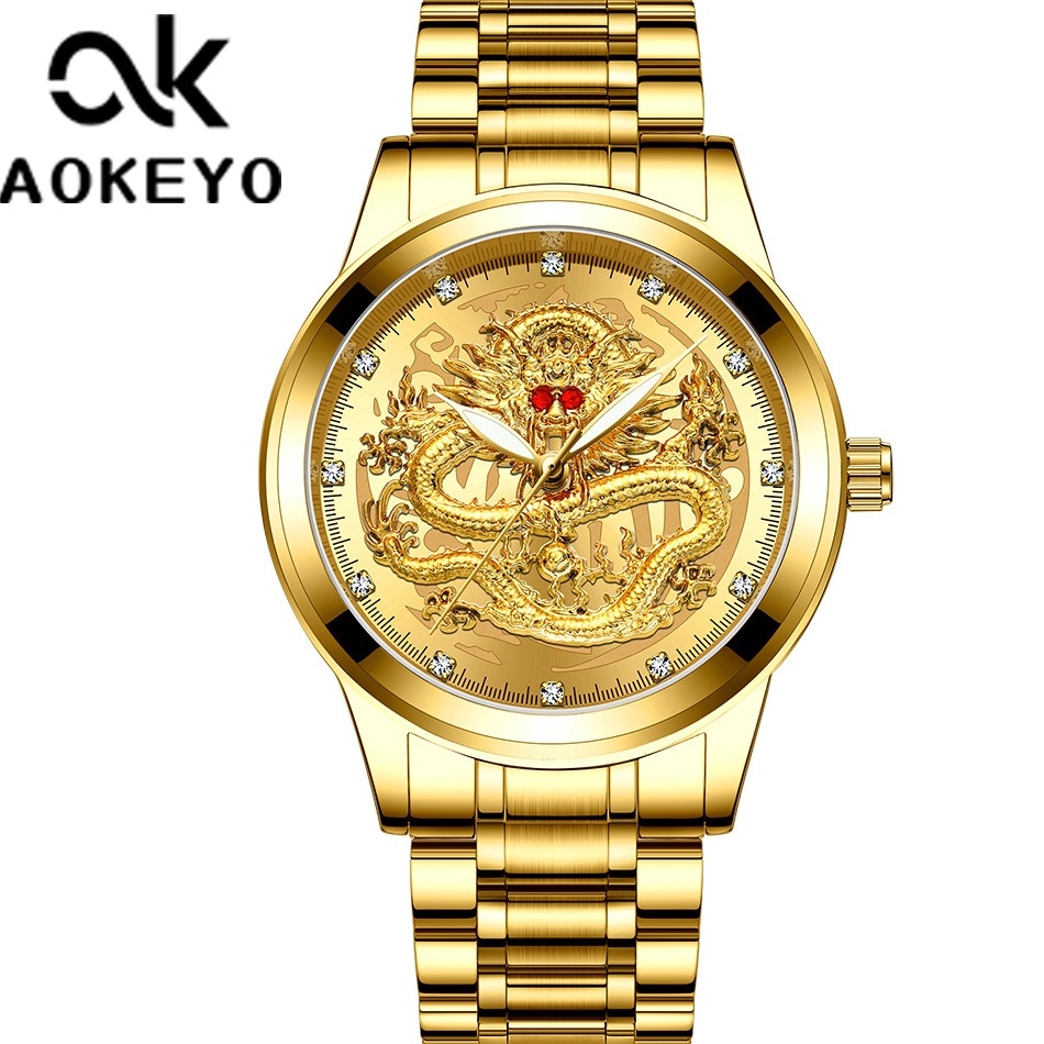 STOK TERBATAS Aokeyo S336 Jam Tangan Pria Naga Anti Air Original（Free BOX+Kartu）