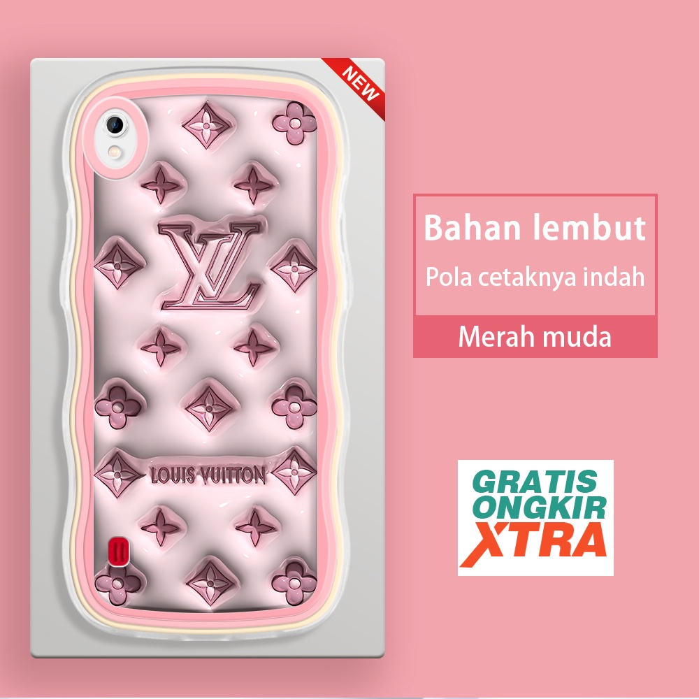 jinsouwe Samsung A10 A30 A30s A31 A32 A20 A20S A21S A22 A23 5G  Casing Ponsel  Pola LV Merah Muda 3D