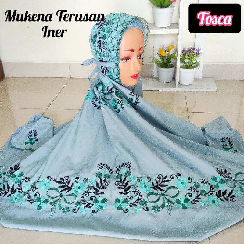 MUKENA INNER TERUSAN BORDIR WARNA BIRU MUKENAH DEWASA