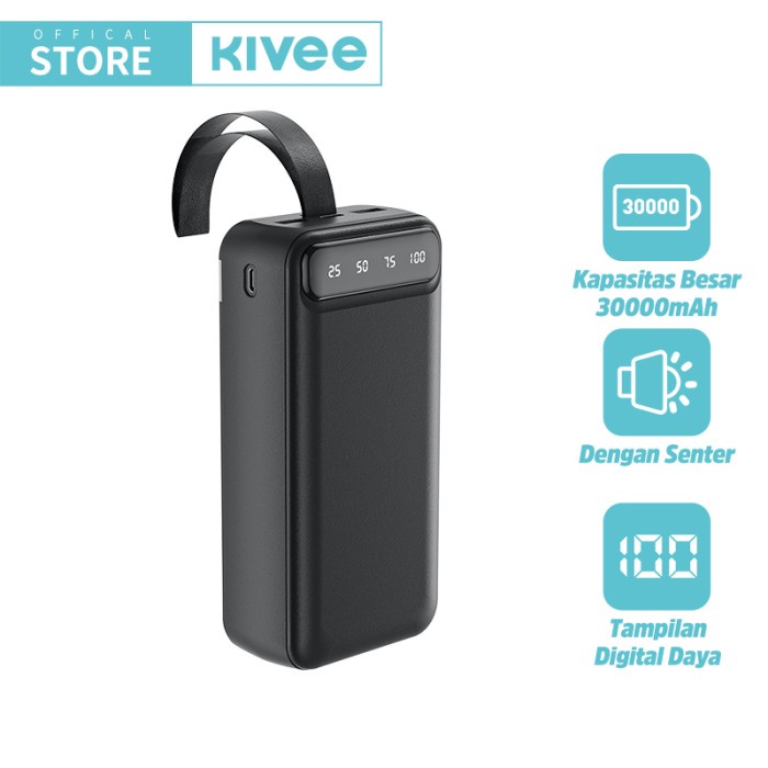 Kivee 30000 mAh Fast Charging Power Bank - Hitam, Putih, Biru