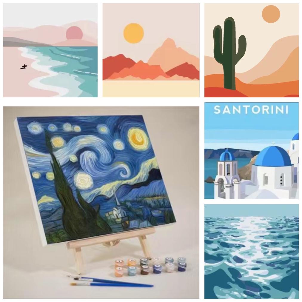 

8.8 Big Sale With Frame / Paint By Number / Diy Canvas Acrylic Paint / Painting Kit / Deco Colouring Art Grosir !!