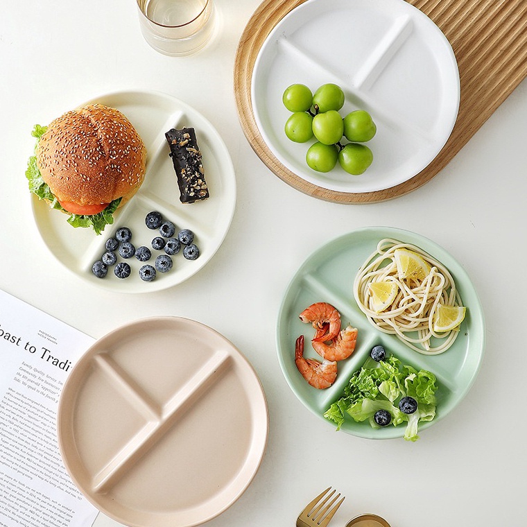 _ As Piring Sekat 3 Keramik Estetik ala Korea / Piring Makan Piring Lauk Piring Saji / Korea  Cerami