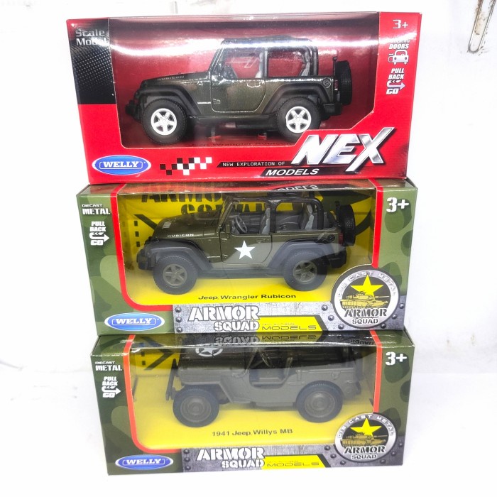 PROMO DIECAST MINIATUR MOBIL JEEP RUBICON SIPIL JEEP ARMY JEEP WILLYS WELLY TERBARU