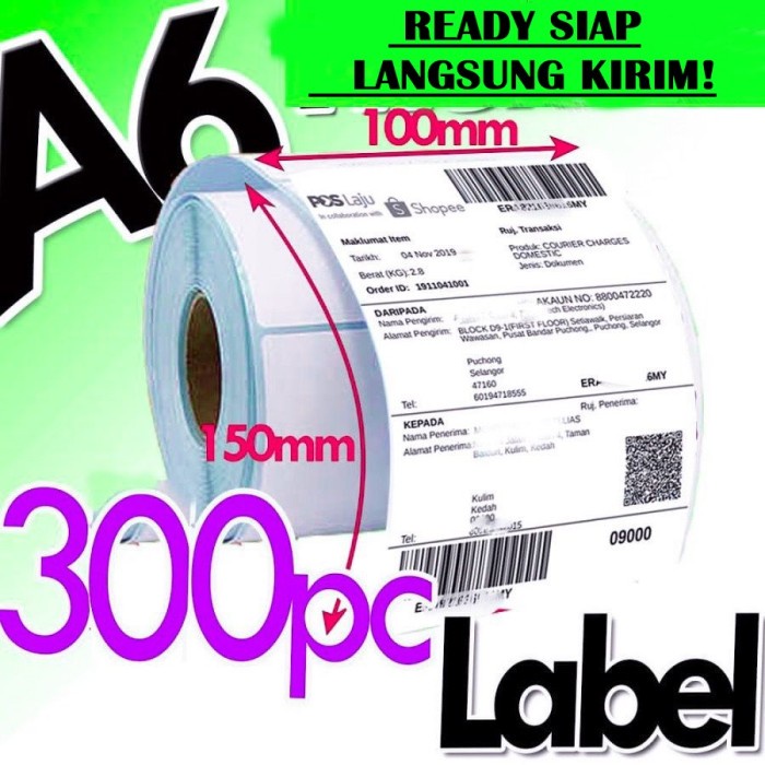 

Terlaris Kertas Label Barcode 100 X 150 Kertas Stiker Thermal 100X150Mm Isi 300