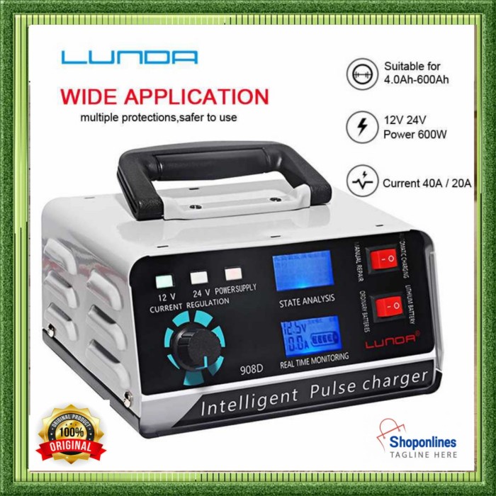 CAS AKI MOBIL / CHARGER AKI MOBIL MOTOR 400W 12V/24V 400 AH + LCD