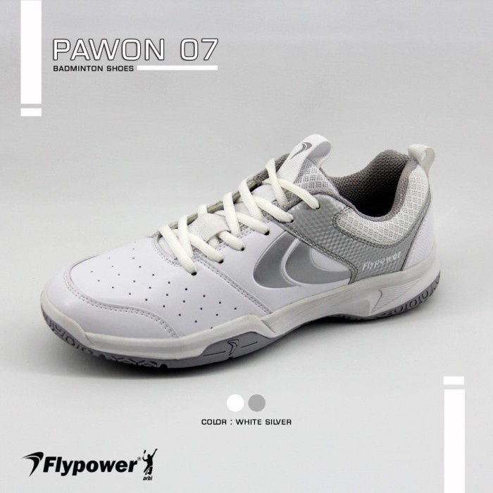 Terbaru Sepatu Badminton Shoes Flypower Pawon 7 Original-White Silver
