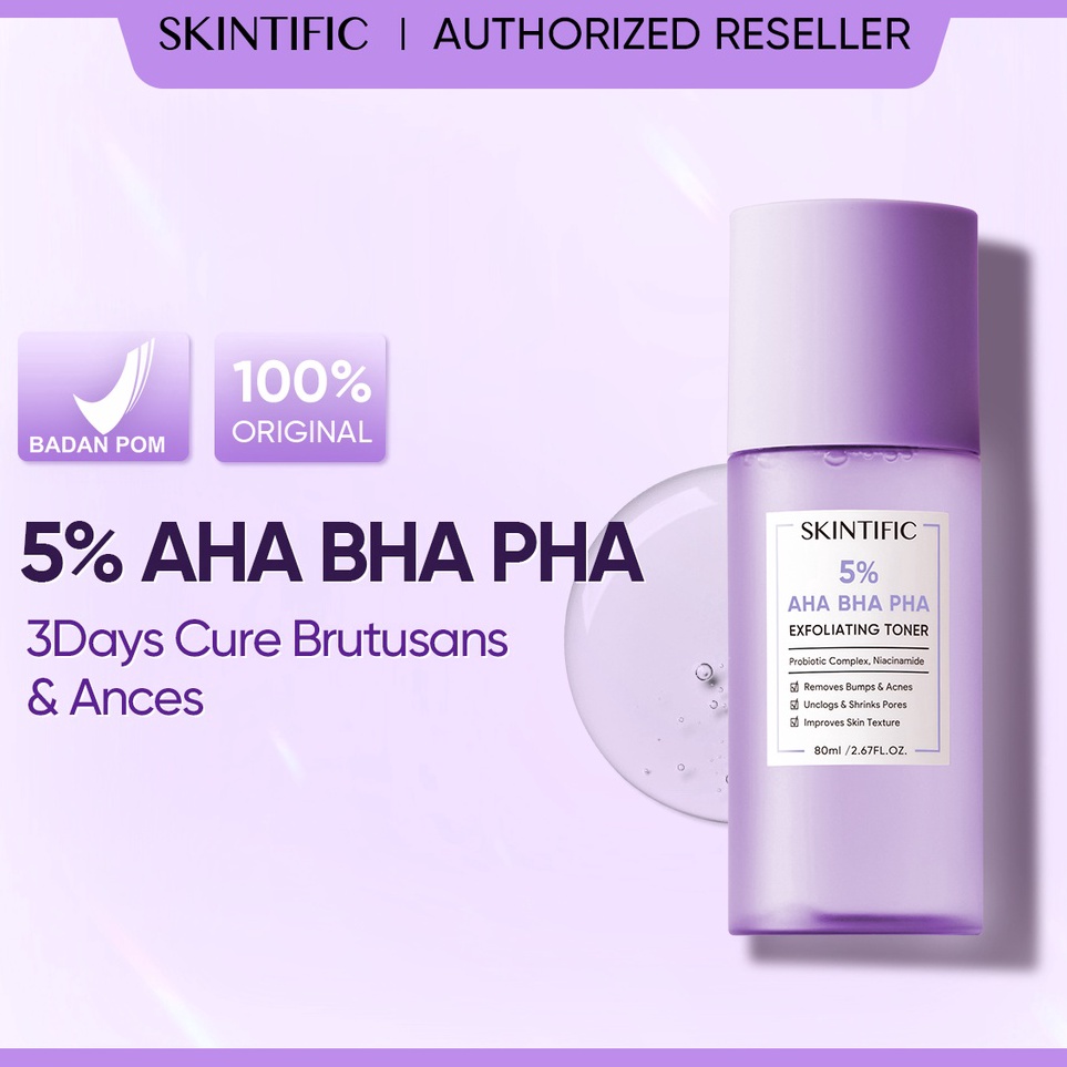 ➱➴≛❉ [BPOM]SKINTIFIC 5% AHA BHA PHA Exfoliating Toner 80ml Gentle Exfoliator Blackhead Anti Acne for