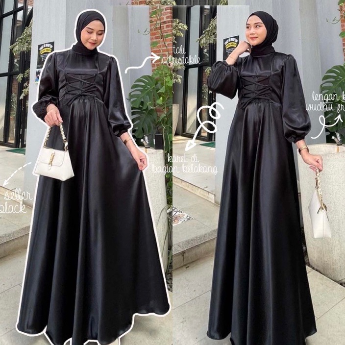 DZPY9990 ORIGINAL%  (READY) LIORA DRESS // DRESS SATIN SILK PREMIUM // DRESS SATIN SERUT DEPAN // DR