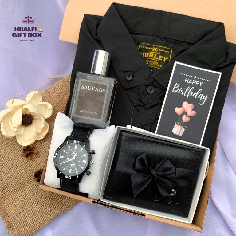 TERPERCAYA. Paket Salman Hampers Kaos Kemeja cowok parfum cowok jam tangan dompet cowok kado ulang t