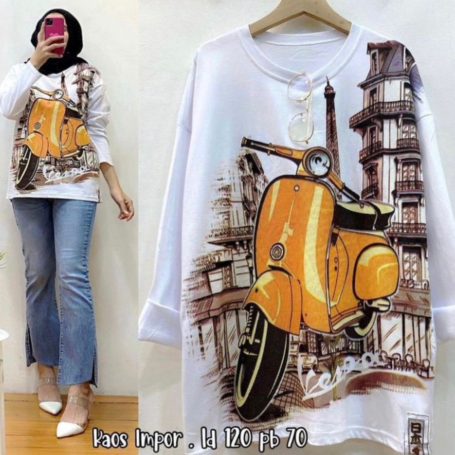 *Diskon* SWEATER OVERSIZE VESPA BLOUSE TOP LENGAN PANJANG IMPORT MOTIF VESPA / BAJU ATASAN WANITA BL