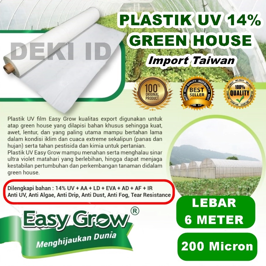 Kirim langsung Plastik UV 14% 200 Micron Lebar 6 Meter Import Easy Grow Green House Bening Transpara