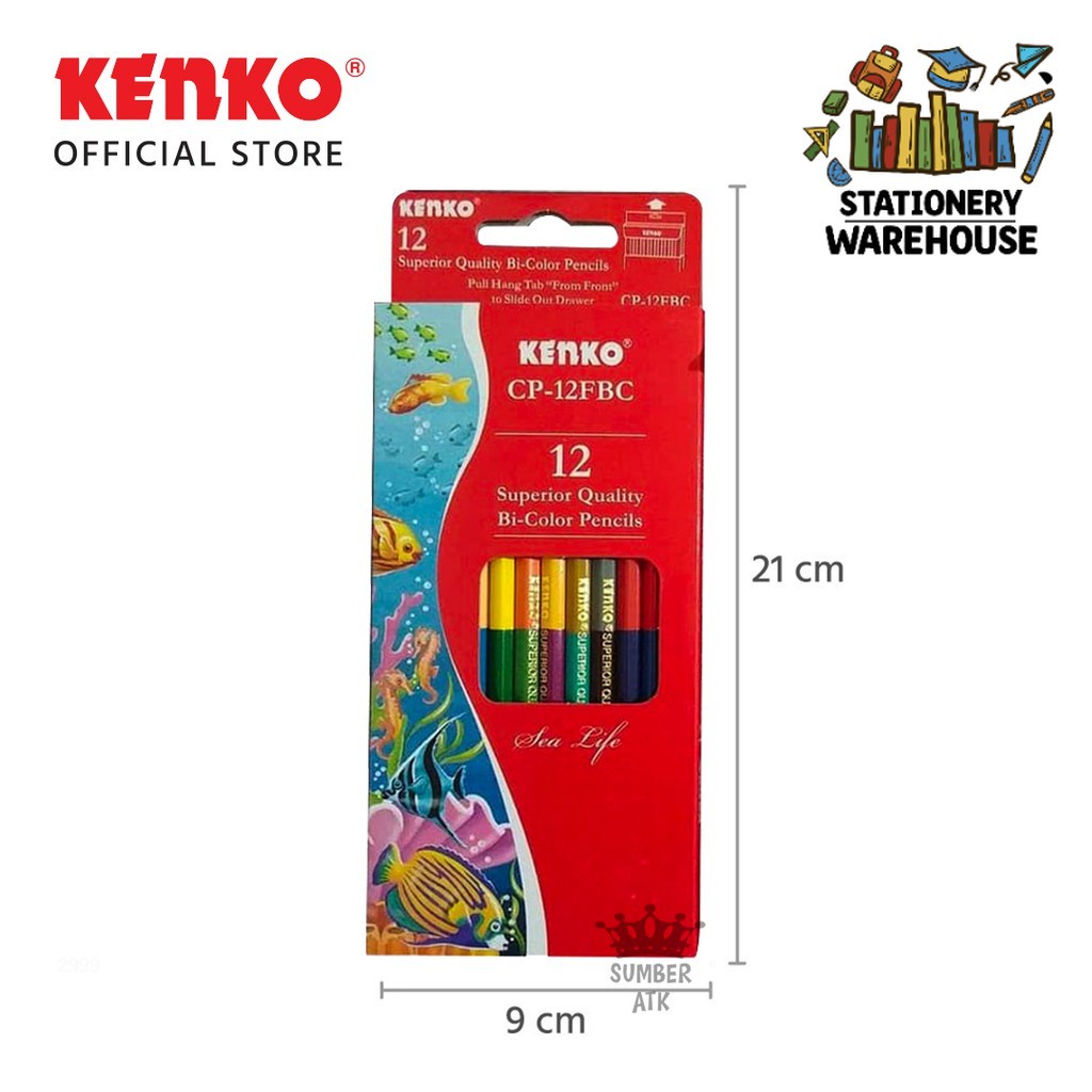

ABF PENSIL WARNA KENKO 12 WARNA BI-COLOR CP-12FBC ( TOTAL 24 WARNA DENGAN 2 SISI ) COLOR PENSIL JH2