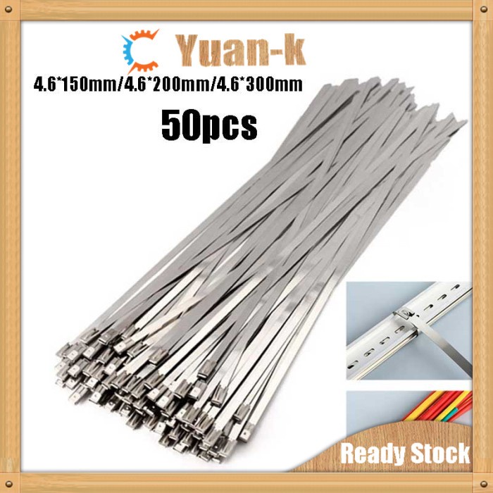 

Terlaris 50Pcs Kabel Ties Stainless Steel Metal 15/20/30Cm Baja High Quality