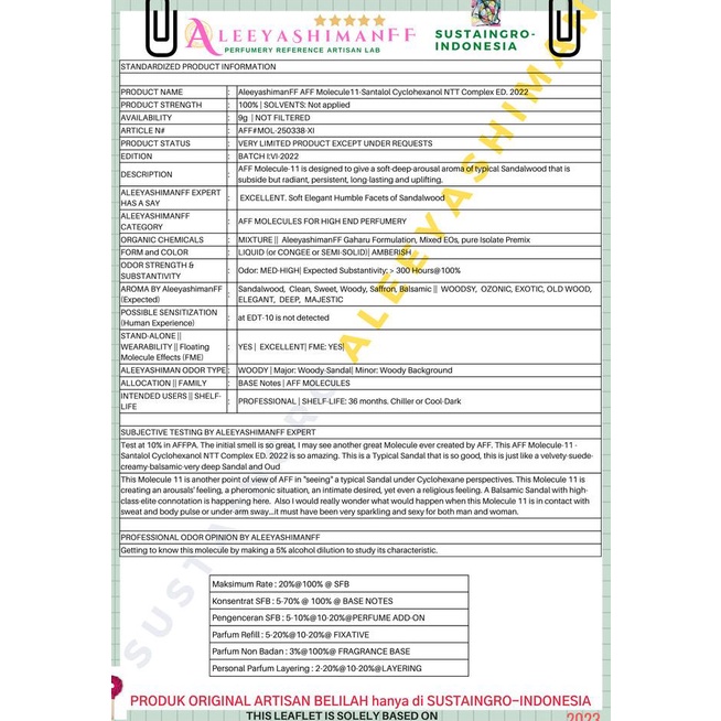 Jual AleeyashimanFF Molecule11-Santalol Cyclohexanol NTT Complex ED. 2022 Promo 1494