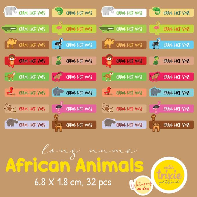 

Terlaris Sticker Label Nama Anak Waterproof African Animal Long Name