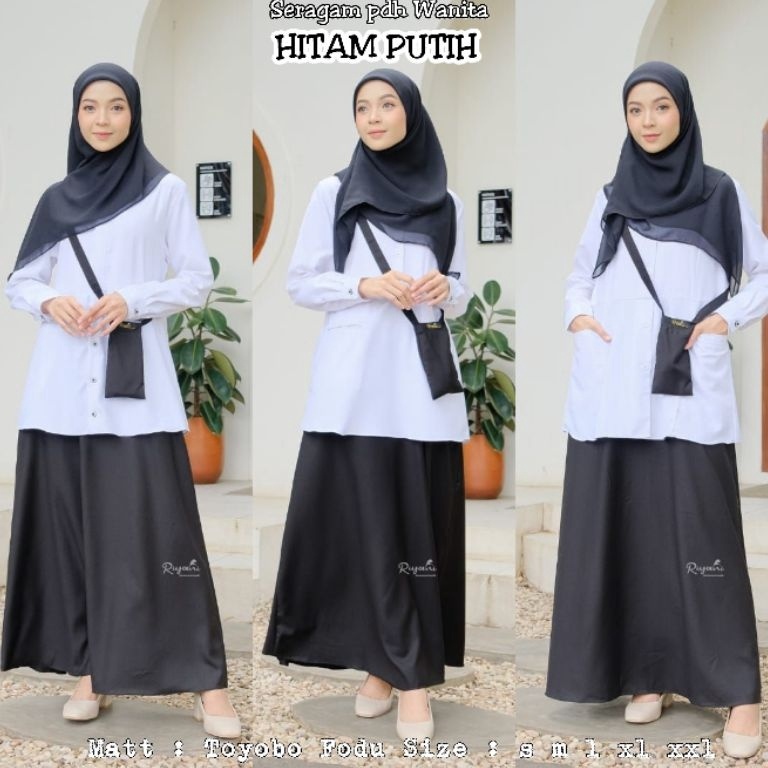PALING DICARI!. Gamis Hitam Putih Toyobo Fodu Seragam Pns Guru Putih Hitam Wanita by Riyani