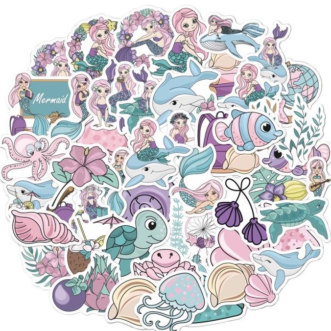 

6,6 50 Pcs Sticker Mermaid Animal Hewan Sea Cute Fish Stiker Anti Air