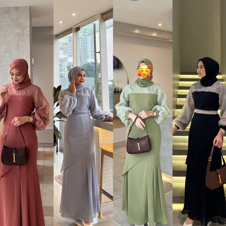 READY. AZZURA DRESS  ORGANZA BORDIR KOMBINASI BUSUI