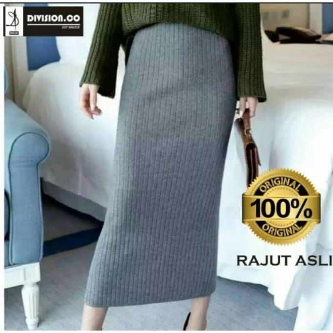rok span rajut premium panjang sepan import knit rok hitam