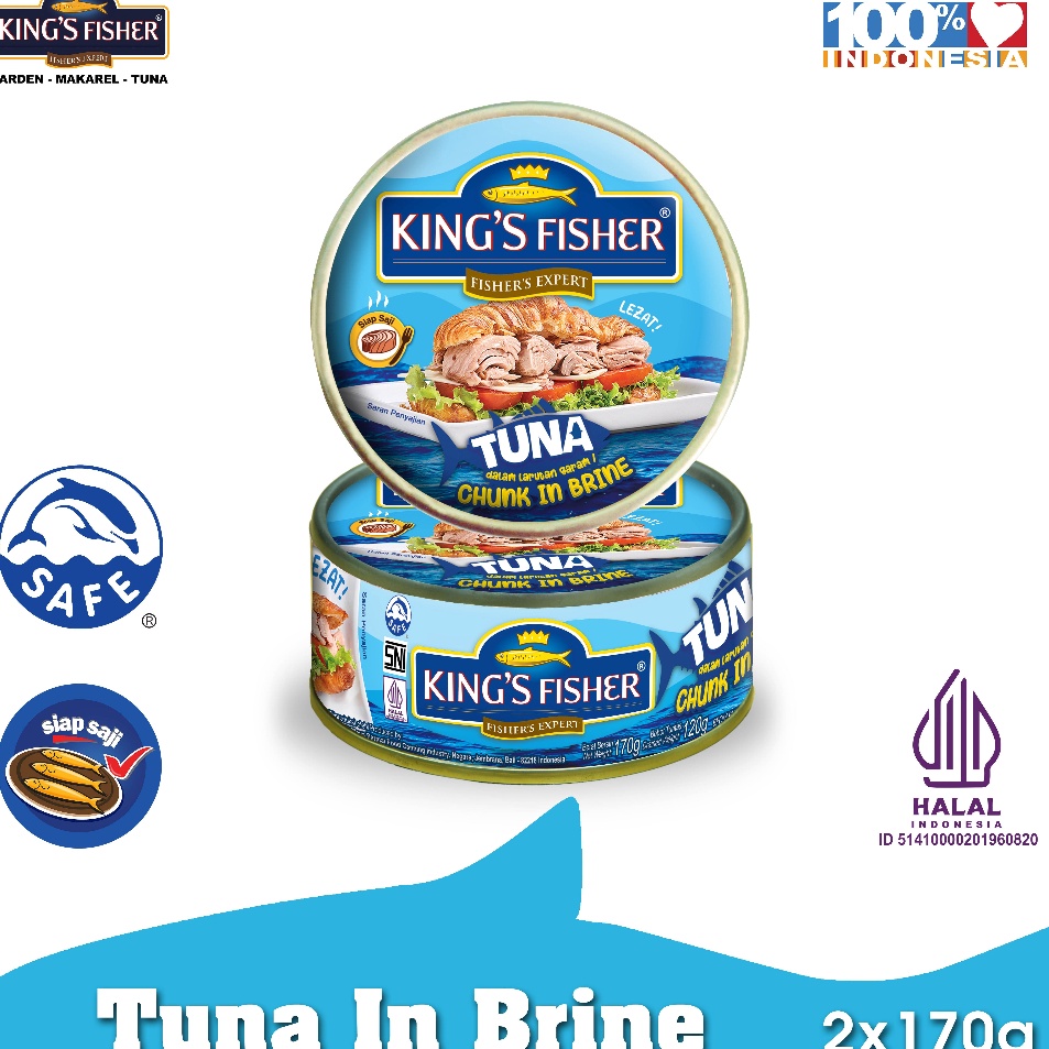 

ZFFT0903 【murah】 King's Fisher Paket 2 pcs Tuna dalam Air Garam Tuna in Brine Daging Makanan Kaleng 170 gr