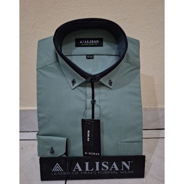 TERMURAH. Kemeja ALISAN HIJAU SAGE polos special lengan panjang slimfit