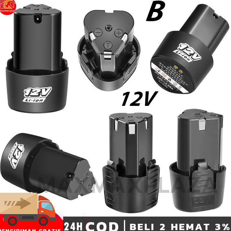 STOK TERBATAS. 2pcs Batrai baterai bor cordless 12v B/Baterai Bor Cordless 12V Li-ion atau Charger u