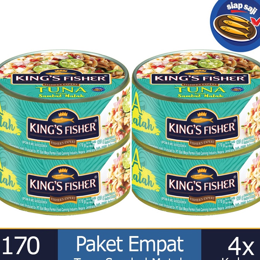 

✨TERBARU✨ Paket 4 Pcs King's Fisher Tuna Sambal Matah Daging Tuna Makanan Kaleng 170 g gas !!
