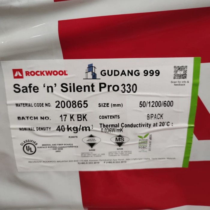 Rockwool / Peredam D40 5Cm / Peredam Ruangan / Rokwol / Peredam Suara