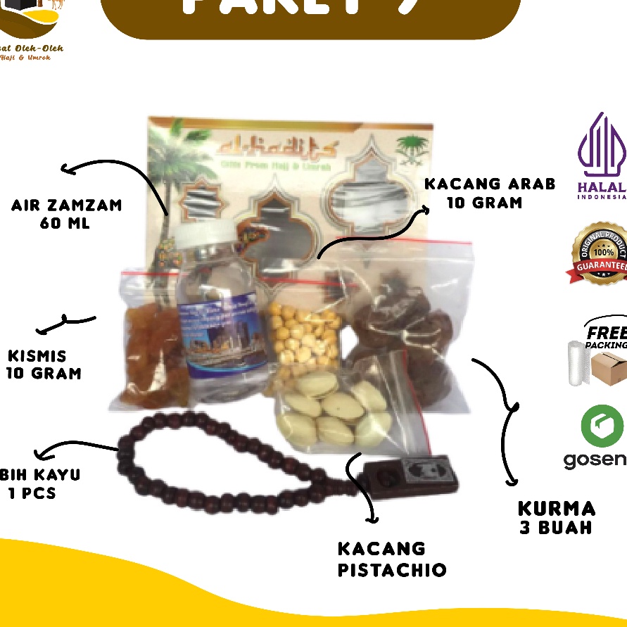 

༺ CD 1639 Paket 9 oleh oleh haji dan umroh air zamzam ori + PISTACHIO + Tasbih kayu ⚡COD⚡ ♔