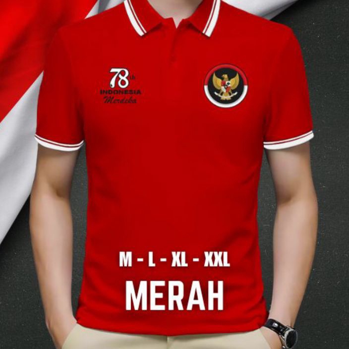 Terjamin T-shirt Kaos Polo Kemerdekaan RI Ke 78 TH Baju Kerah Pria Wanita Distro.