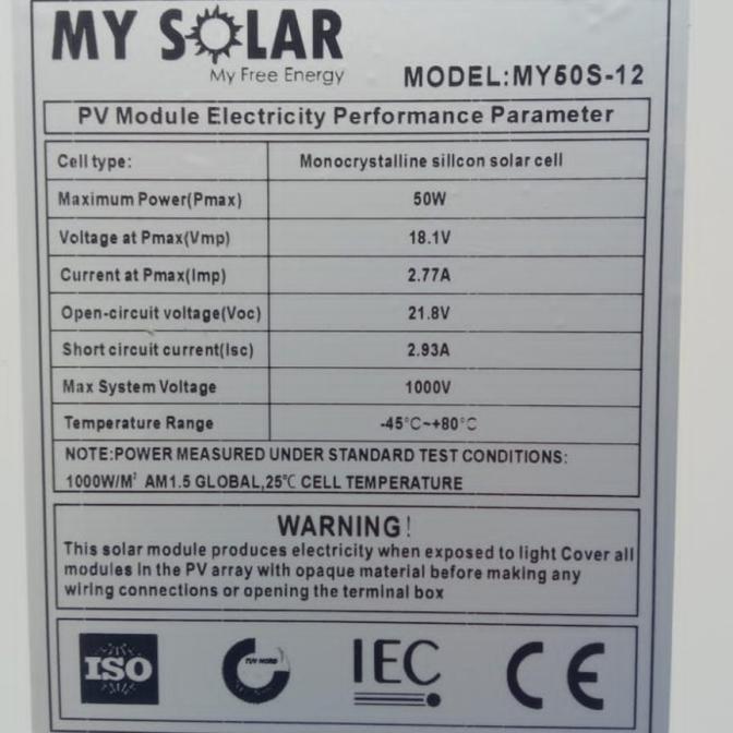 Panel Surya 50Wp Solar Panel 50Wp Solar Cell 50Wp 12V