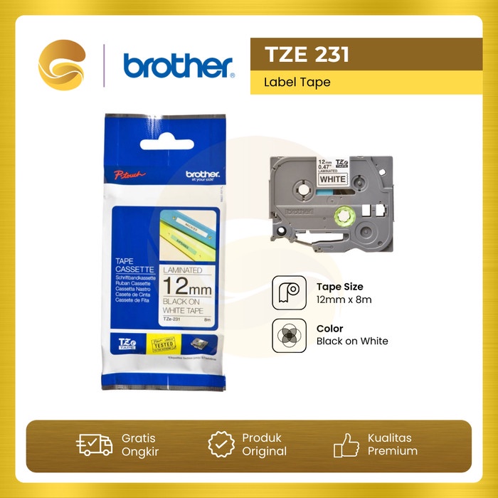 

BROTHER Label Tape TZE 231 12mm Black On White