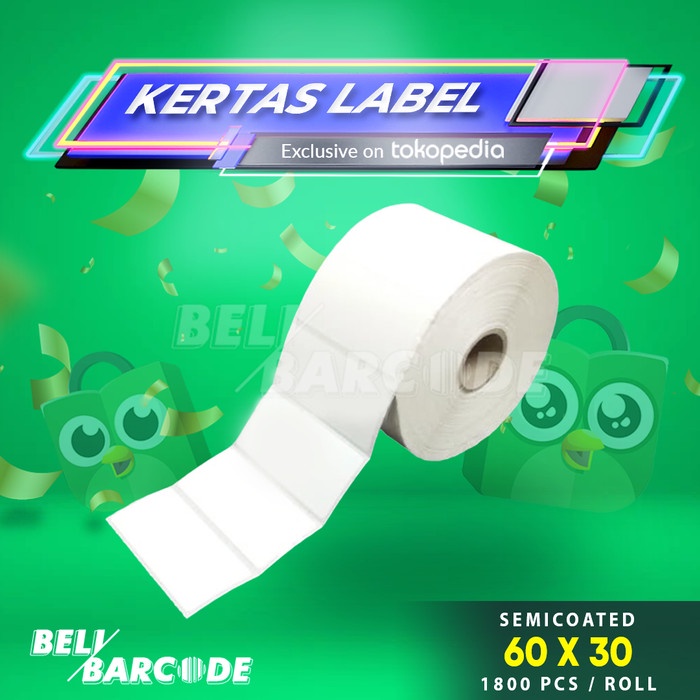 

LABEL STIKER BARCODE SEMICOATED 60X30 / 60MM X 30MM ISI 1800 POLOS