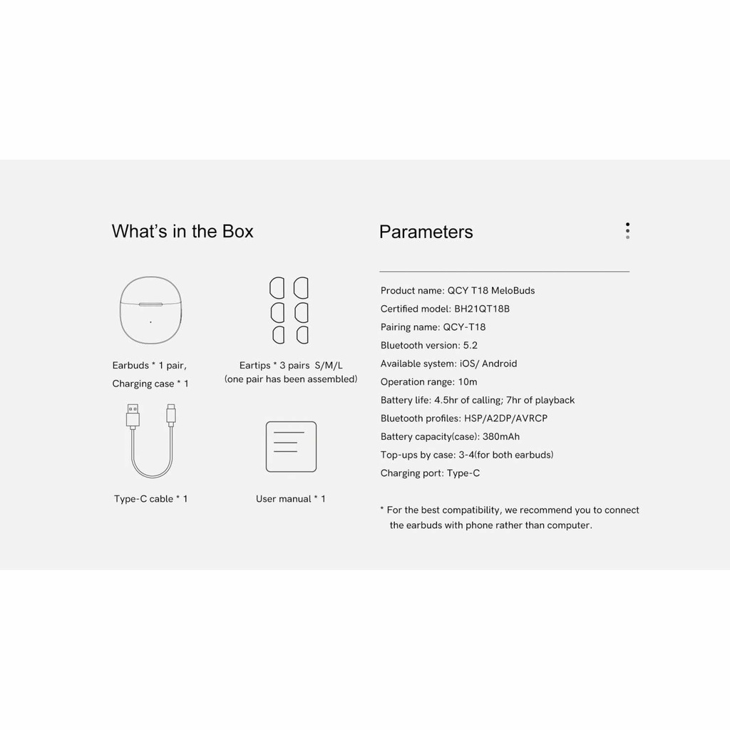 QCY Headset TWS Bluetooth Earphone Wireless Noise Reduction HiFi - T18 - SMSYT