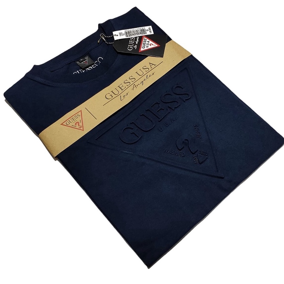 Kirim Langsung T-Shirt Guess Embos Segitiga l Kaos Guess Sablon Timbul Premium Quality Produk Keren