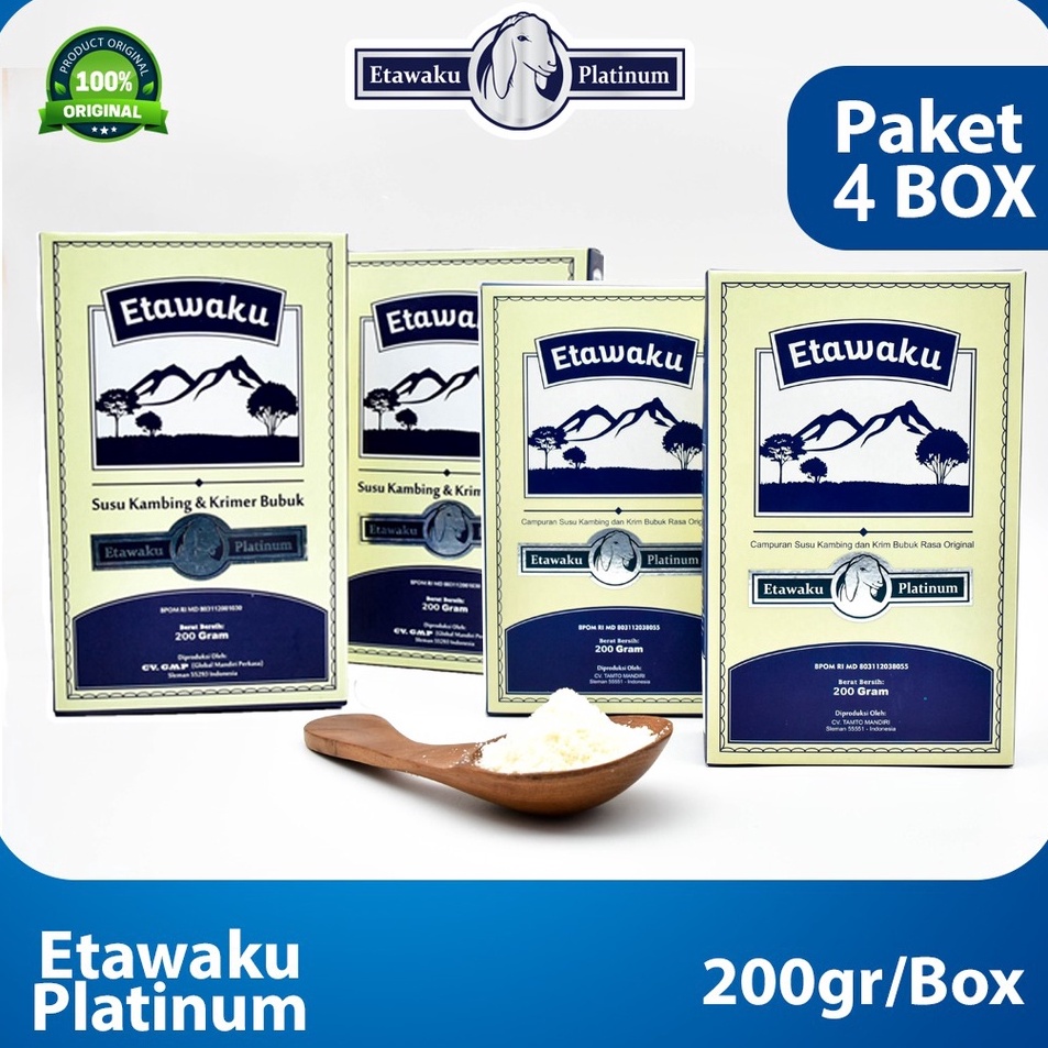 

Bayar Di Tempat Etawaku Platinum Paket 4 Box - Susu Kambing Etawa Murni + Krimer Bubuk yang Berkhasiat Tinggi Memiliki Kandungan Protein dan Vitamin Kompleks yang lengkap , melancarkan pencernaan serta Dapat Mengatasi Nyeri Persendian