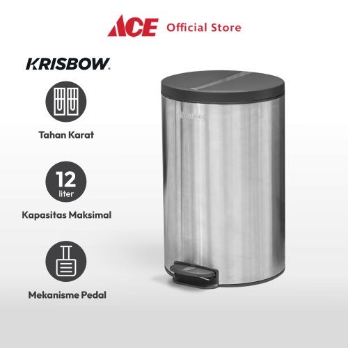 Terlaris Ace - Krisbow 12 Ltr Tempat Sampah Stainless