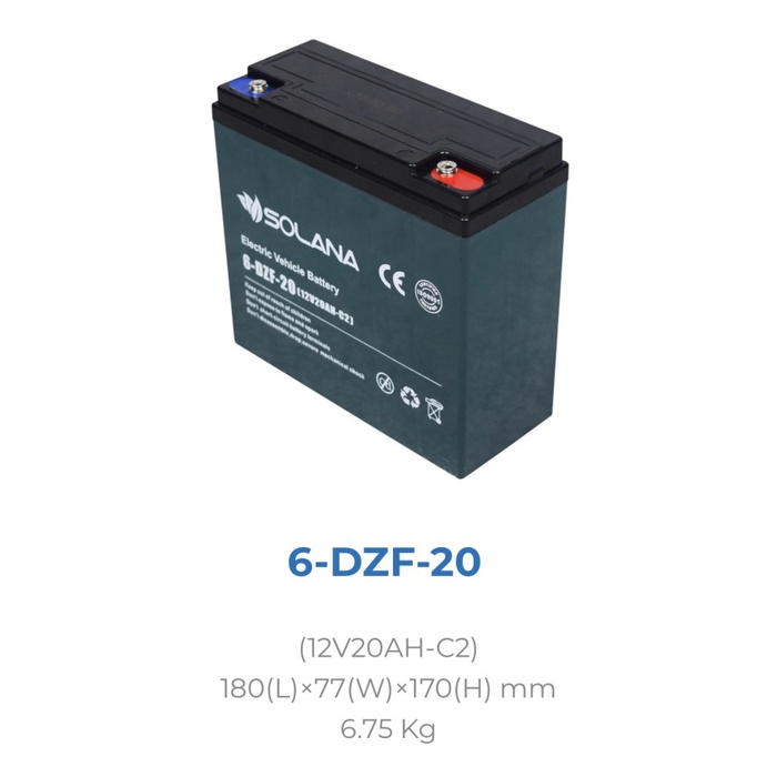 Aki Kering / Aki Sepeda Listrik /Baterai Vrla Solana 12V 20Ah 6-Dzf-20